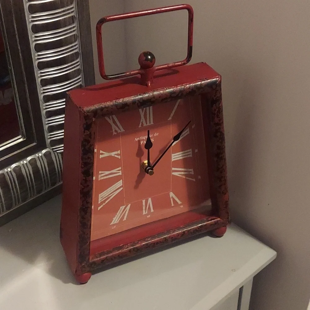 Antiquite Paris  Distressed Brick Red Table Shelf Clock